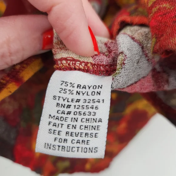 Habitat 3/4 Sleeve Button Front Shirt Womens Size Medium Floral Red Gold Fall - Picture 5 of 7